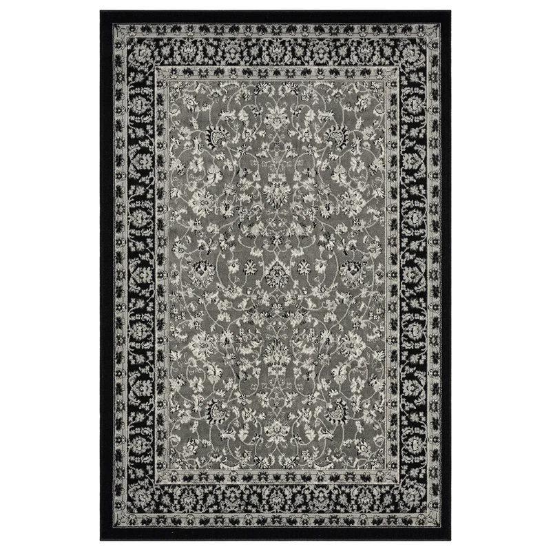 Orient Teppich grau schwarz klassisch dicht gewebt mit Ornament und Blumenmotiven