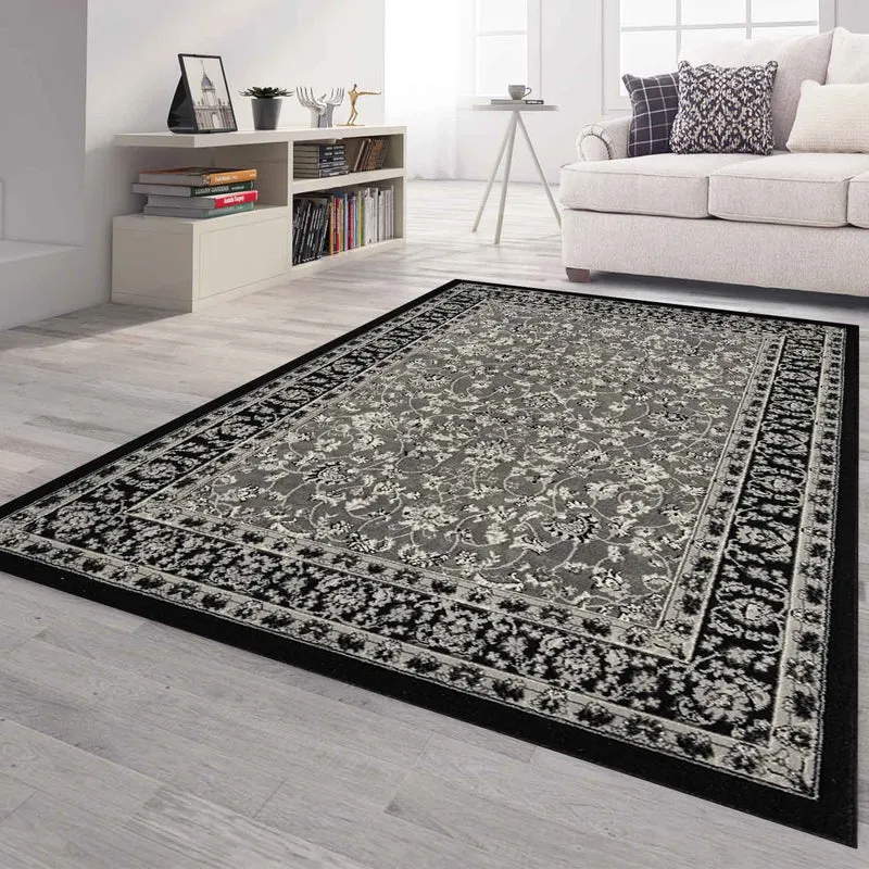 Orient Teppich grau schwarz klassisch dicht gewebt mit Ornament und Blumenmotiven