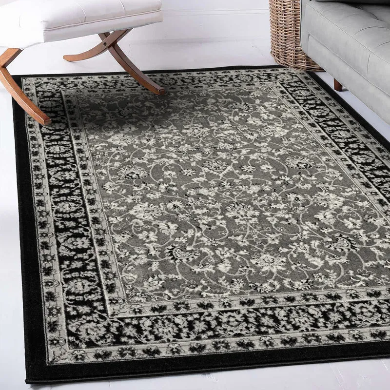 Orient Teppich grau schwarz klassisch dicht gewebt mit Ornament und Blumenmotiven