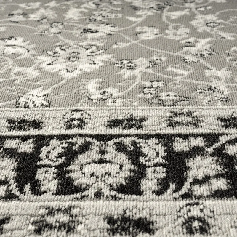 Orient Teppich grau schwarz klassisch dicht gewebt mit Ornament und Blumenmotiven
