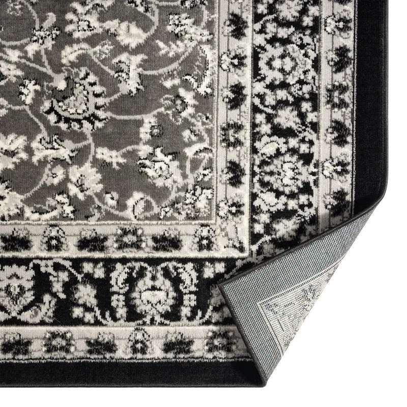Orient Teppich grau schwarz klassisch dicht gewebt mit Ornament und Blumenmotiven