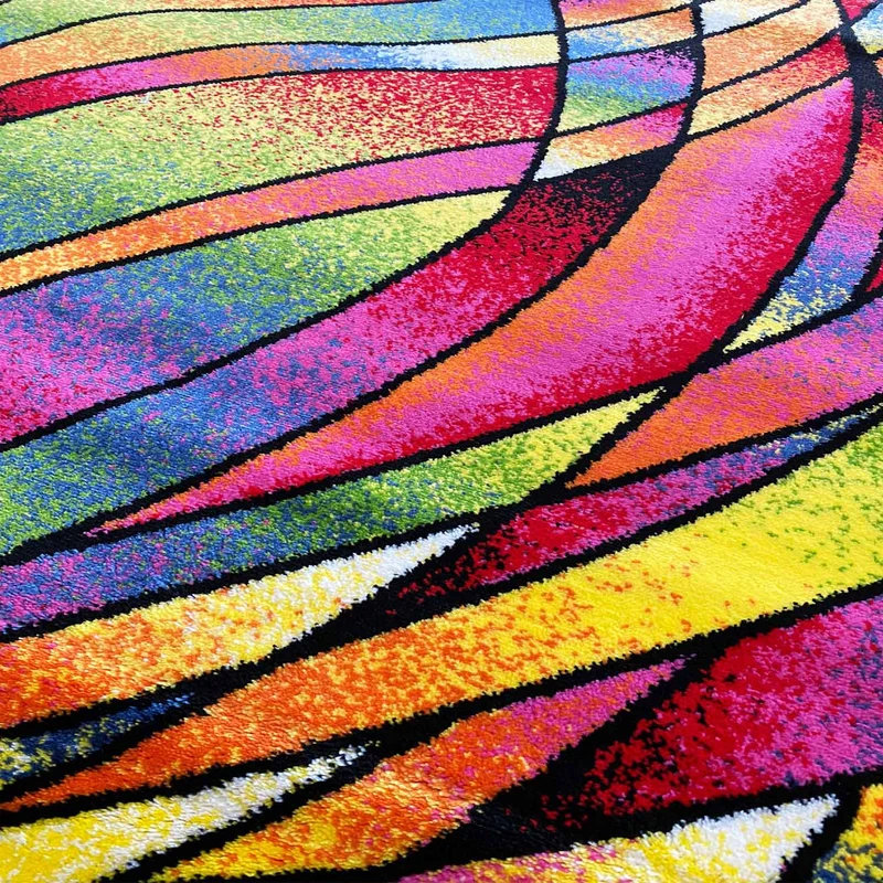 Teppich Kurzflor Bunt Wohnzimmer Patchwork Wellen Punkte Farbig Modern