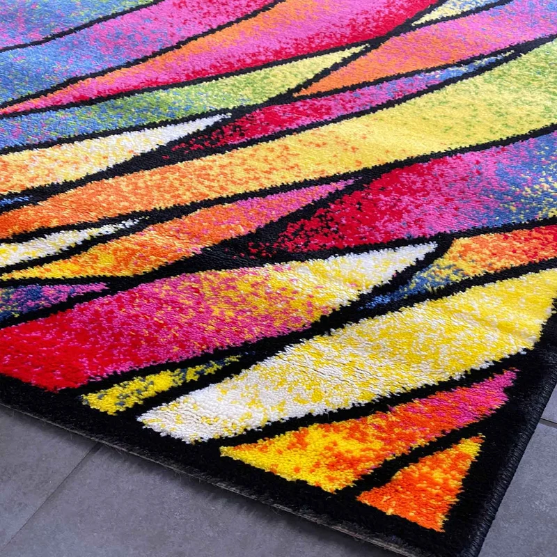 Teppich Kurzflor Bunt Wohnzimmer Patchwork Wellen Punkte Farbig Modern