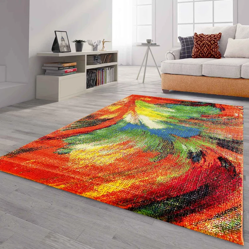 Teppich Kurzflor Bunt Wohnzimmer Patchwork Wellen Punkte Farbig Modern