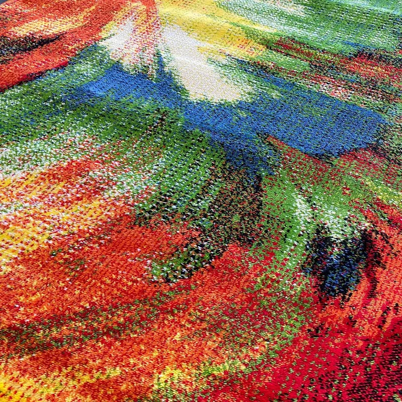 Teppich Kurzflor Bunt Wohnzimmer Patchwork Wellen Punkte Farbig Modern