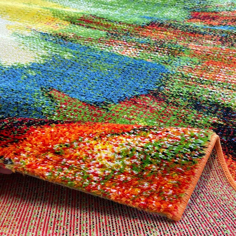Teppich Kurzflor Bunt Wohnzimmer Patchwork Wellen Punkte Farbig Modern