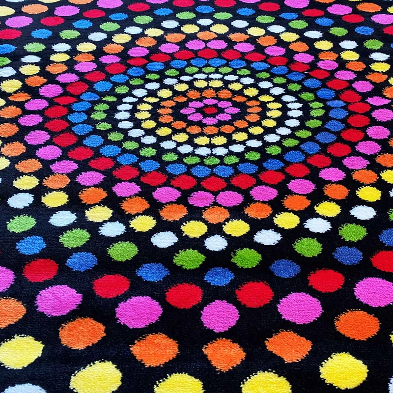 Teppich Kurzflor Bunt Wohnzimmer Patchwork Wellen Punkte Farbig Modern