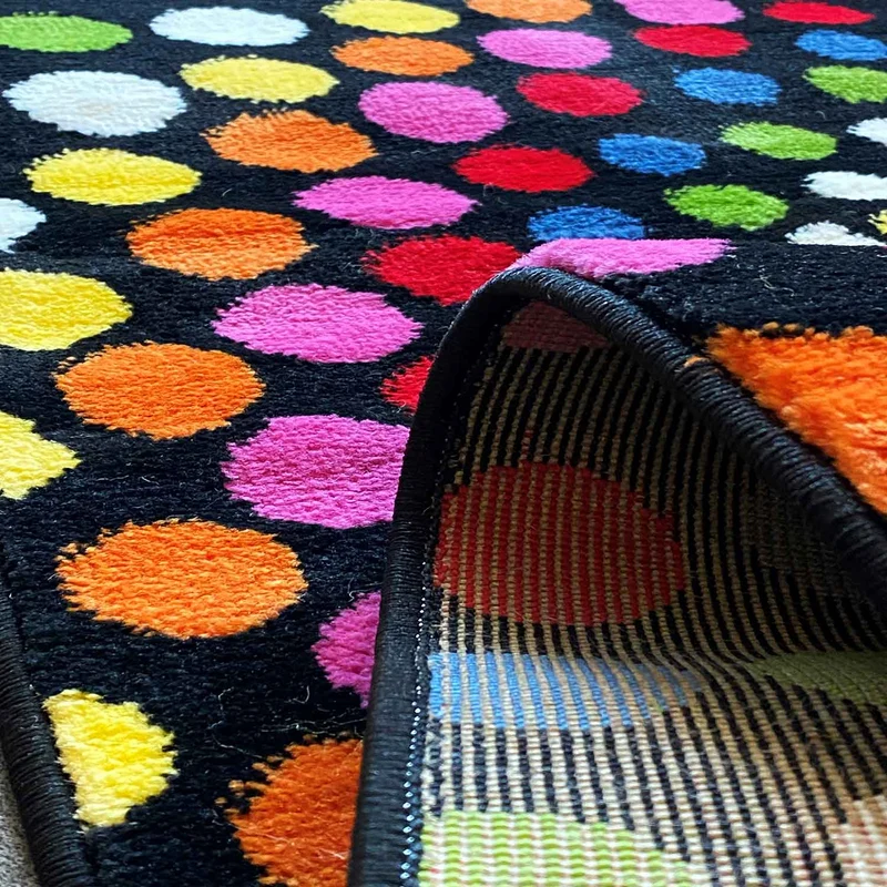 Teppich Kurzflor Bunt Wohnzimmer Patchwork Wellen Punkte Farbig Modern