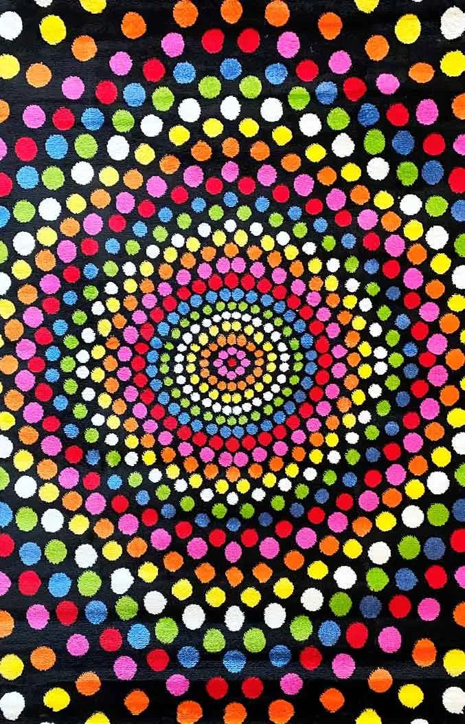 Teppich Kurzflor Bunt Wohnzimmer Patchwork Wellen Punkte Farbig Modern