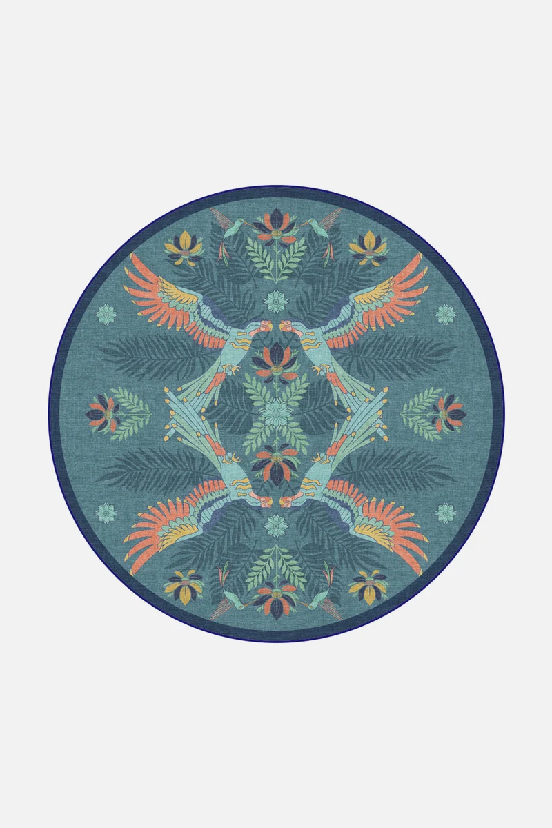 Tropenvögel Blau Teppich