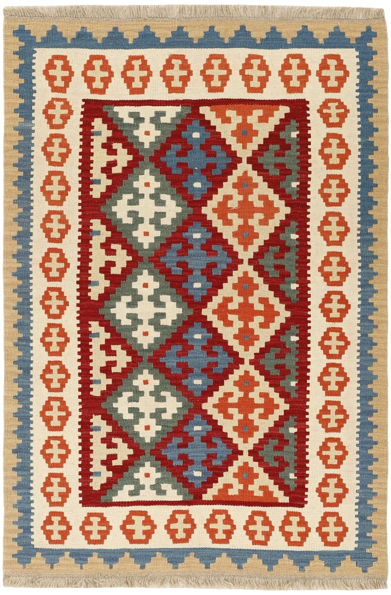 MY-RUG Teppich "Kelim" Rauten-& Diamantmuster, Handgewebt