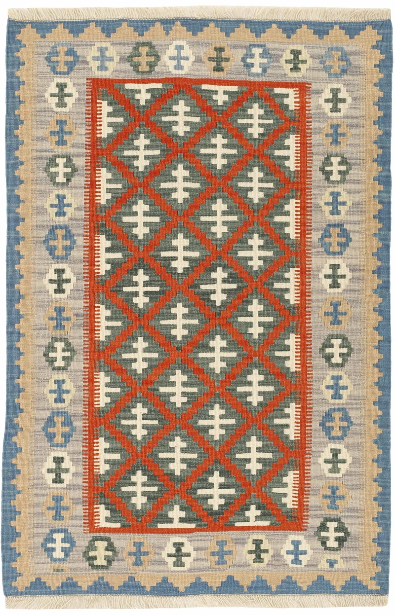 MY-RUG Teppich "Kelim" Rauten-& Diamantmuster, Handgewebt