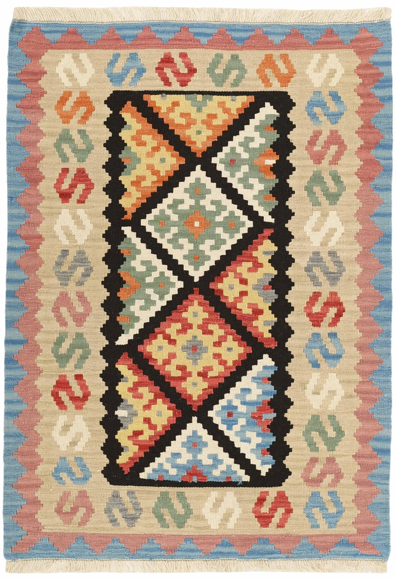 MY-RUG Teppich "Kelim" Rauten-& Diamantmuster, Handgewebt