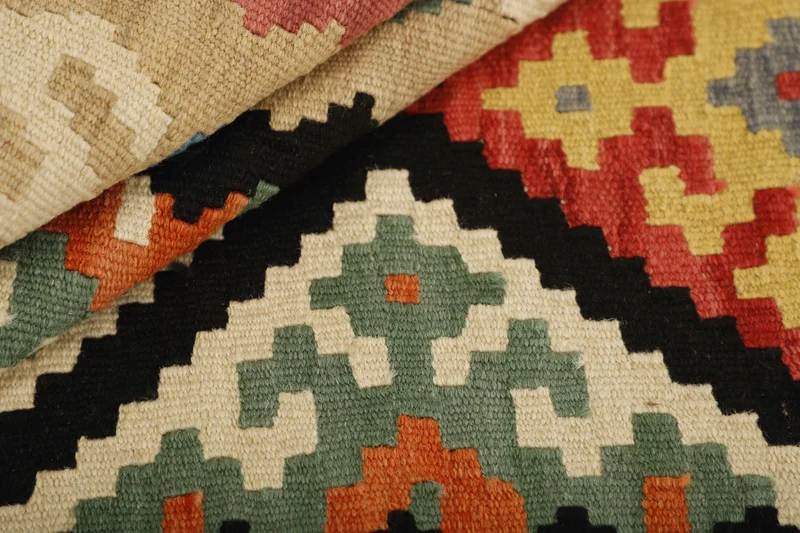 MY-RUG Teppich "Kelim" Rauten-& Diamantmuster, Handgewebt