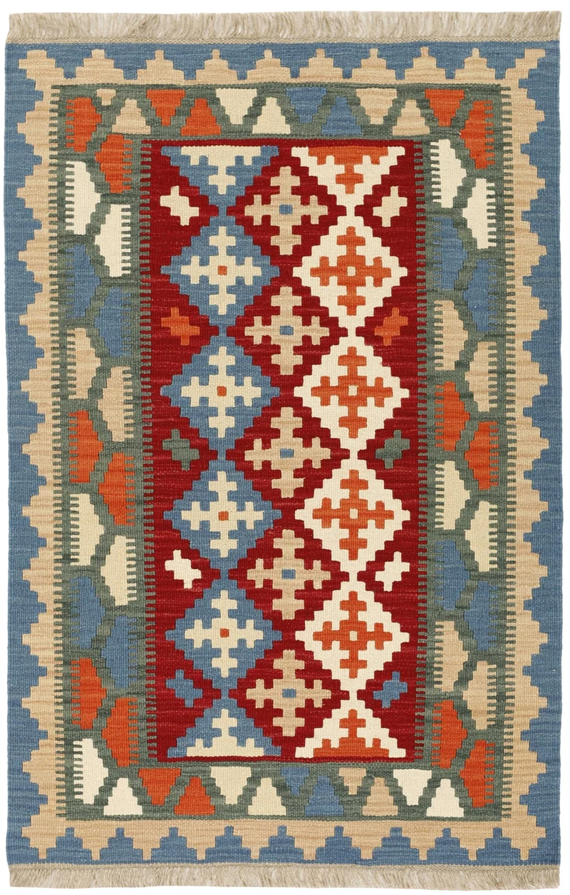 MY-RUG Teppich "Kelim" Rauten-& Diamantmuster, Handgewebt