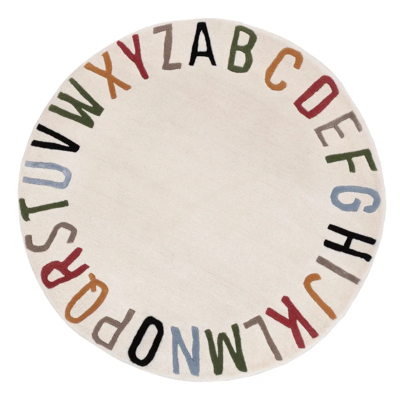 Kinderteppich Alphabet ABC rund