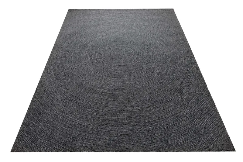 Kreiswirbel in Anthrazit - Handtuft Wolle 160 x 230 cm