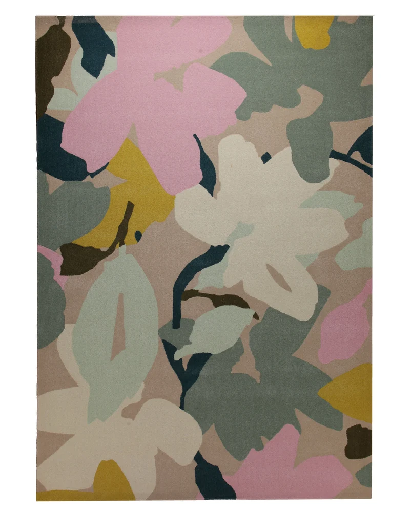 Aquarellflora in Pastell - Handtuft Wolle 160 x 230 cm