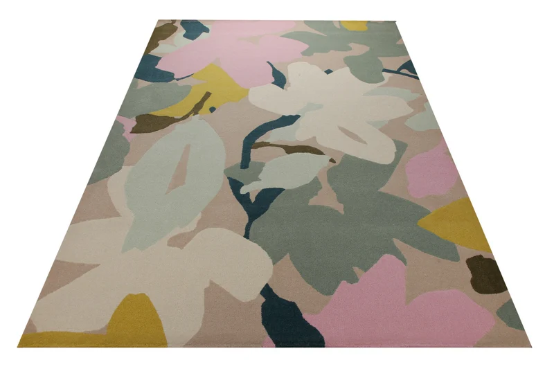 Aquarellflora in Pastell - Handtuft Wolle 160 x 230 cm