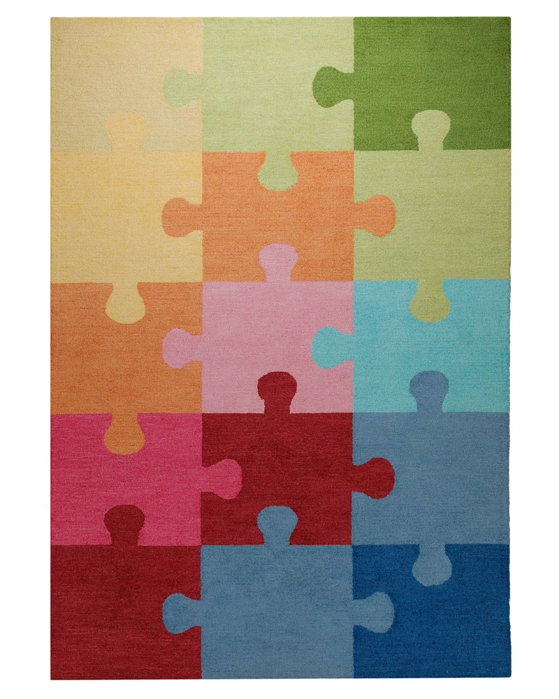 Puzzleteile bunt - Kinderteppich Wolle 160 x 230 cm