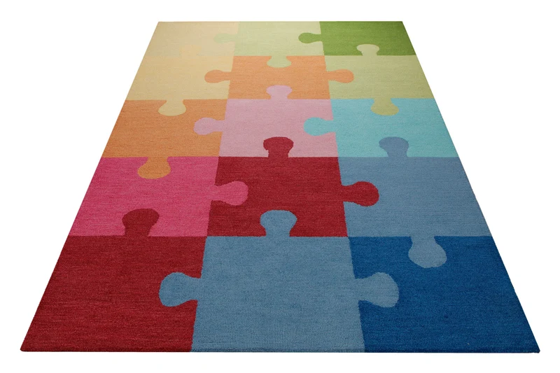 Puzzleteile bunt - Kinderteppich Wolle 160 x 230 cm