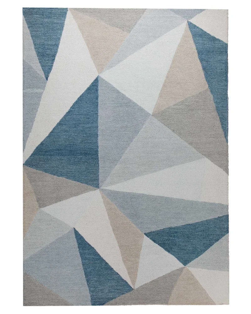 Dreiecke in Eisblau - Handtuft Wolle 160 x 230 cm