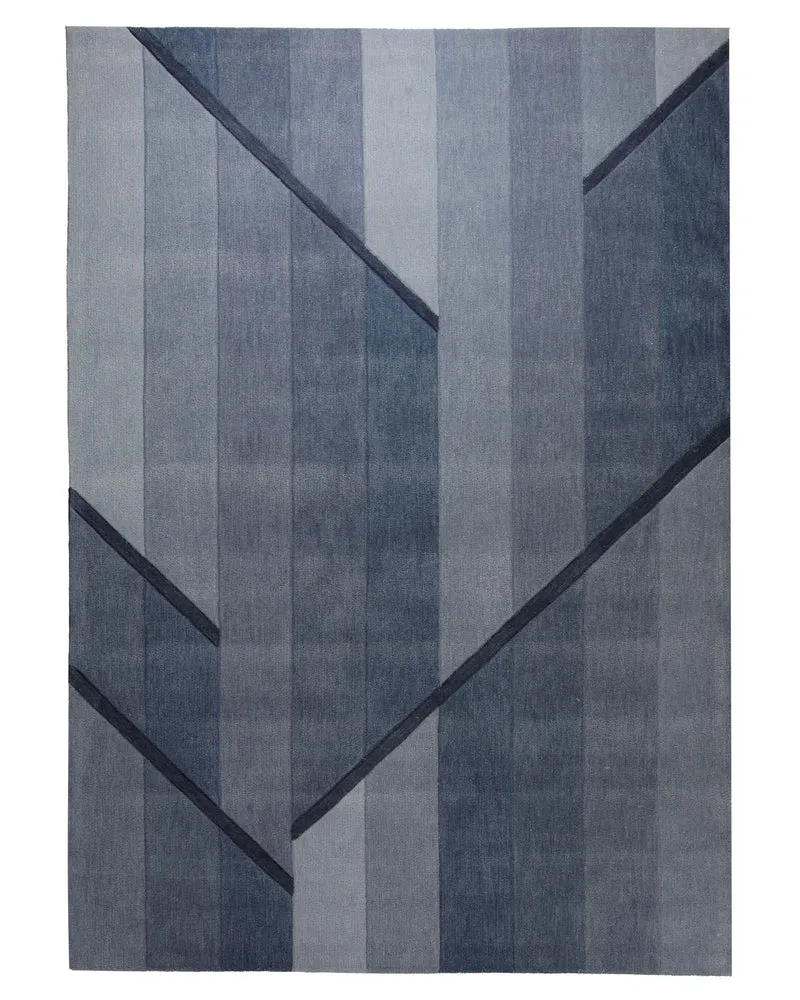 Blaugrau im Verlauf - Handtuft Wolle 160 x 230 cm
