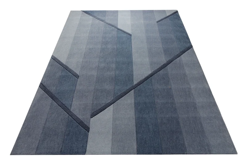 Blaugrau im Verlauf - Handtuft Wolle 160 x 230 cm