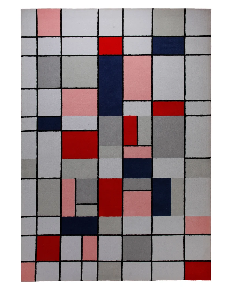 Farbraster in Rot und Grau - Handtuft Wolle 160 x 230 cm