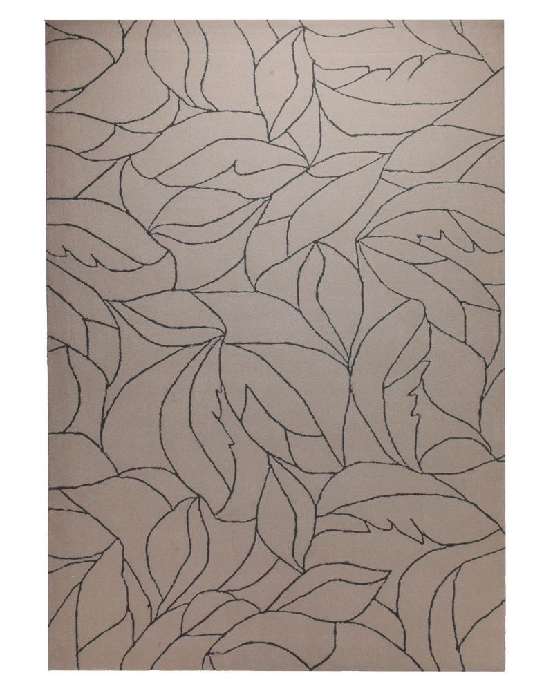 Blätter in Taupe - Handtuft Wolle 160 x 230 cm