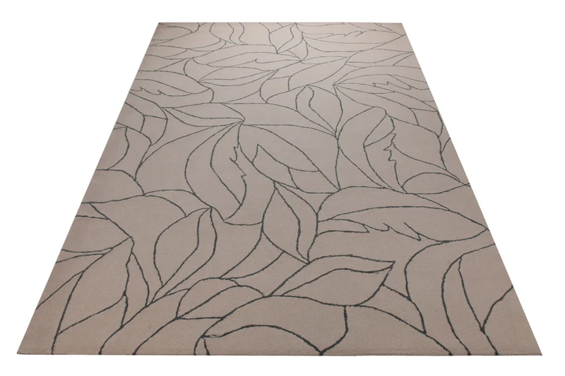 Blätter in Taupe - Handtuft Wolle 160 x 230 cm