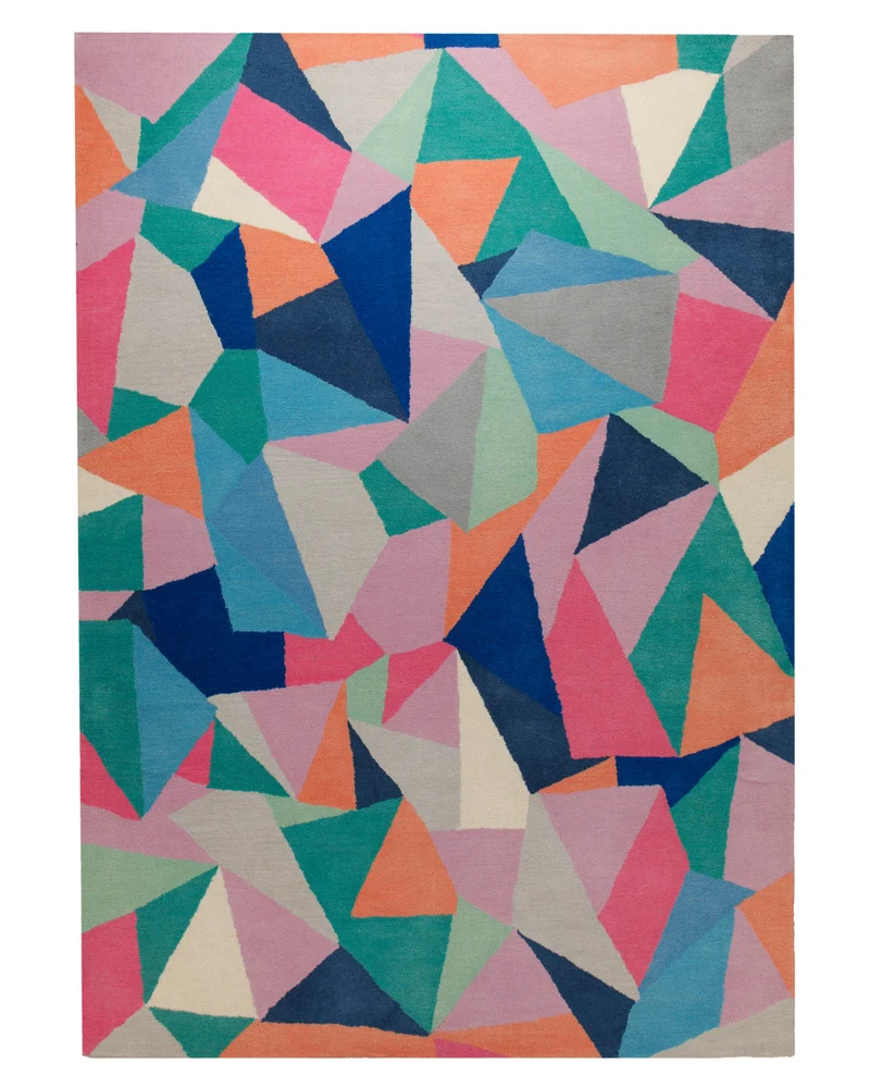 Prismenmosaik bunt - Handtuft Wolle 160 x 230 cm