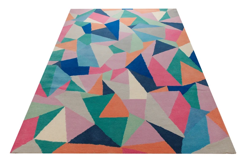 Prismenmosaik bunt - Handtuft Wolle 160 x 230 cm