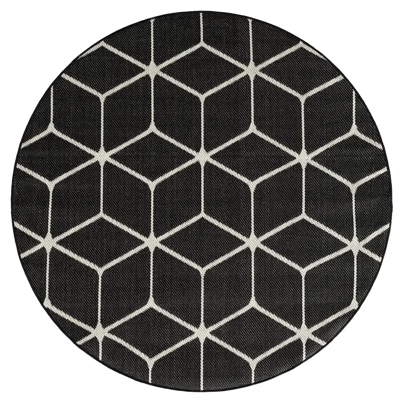 Teppich Rauten Muster In- und Outdoor Tauglich Robuster Flachgewebe 100% Polypropylen Schwarz