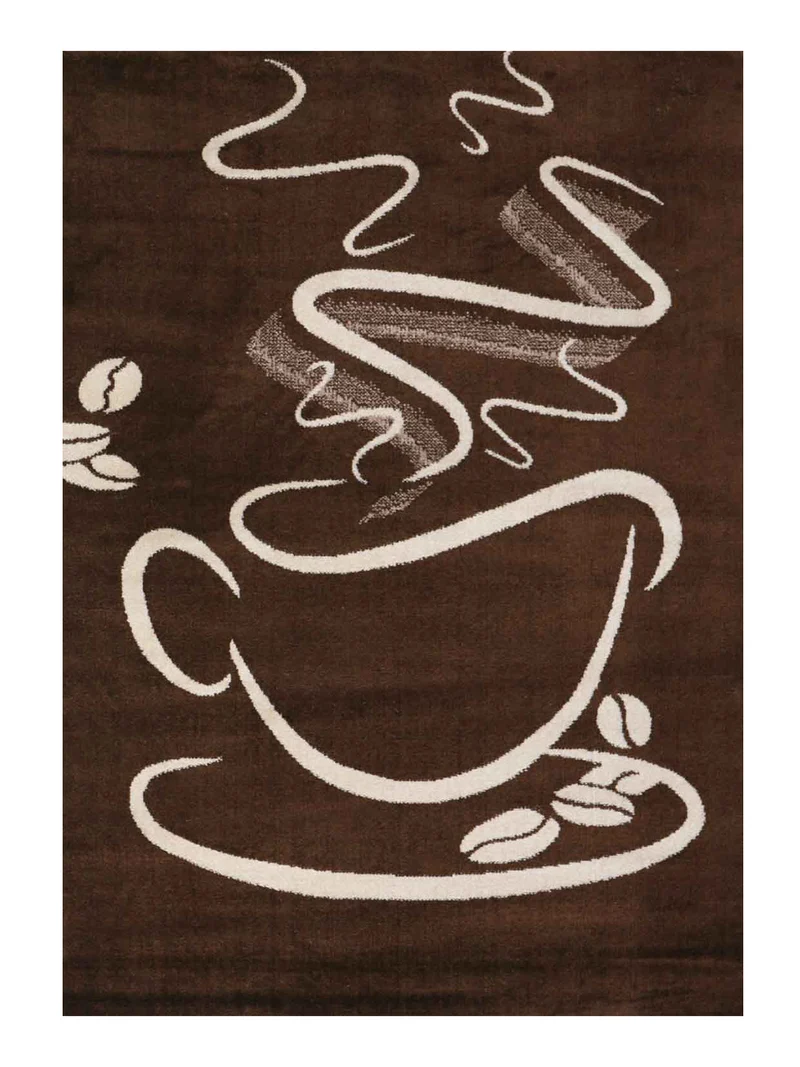 Küchenteppich Braun Trendiger Kaffee Teppich, Cappuccino Muster Tasse Kurzflor