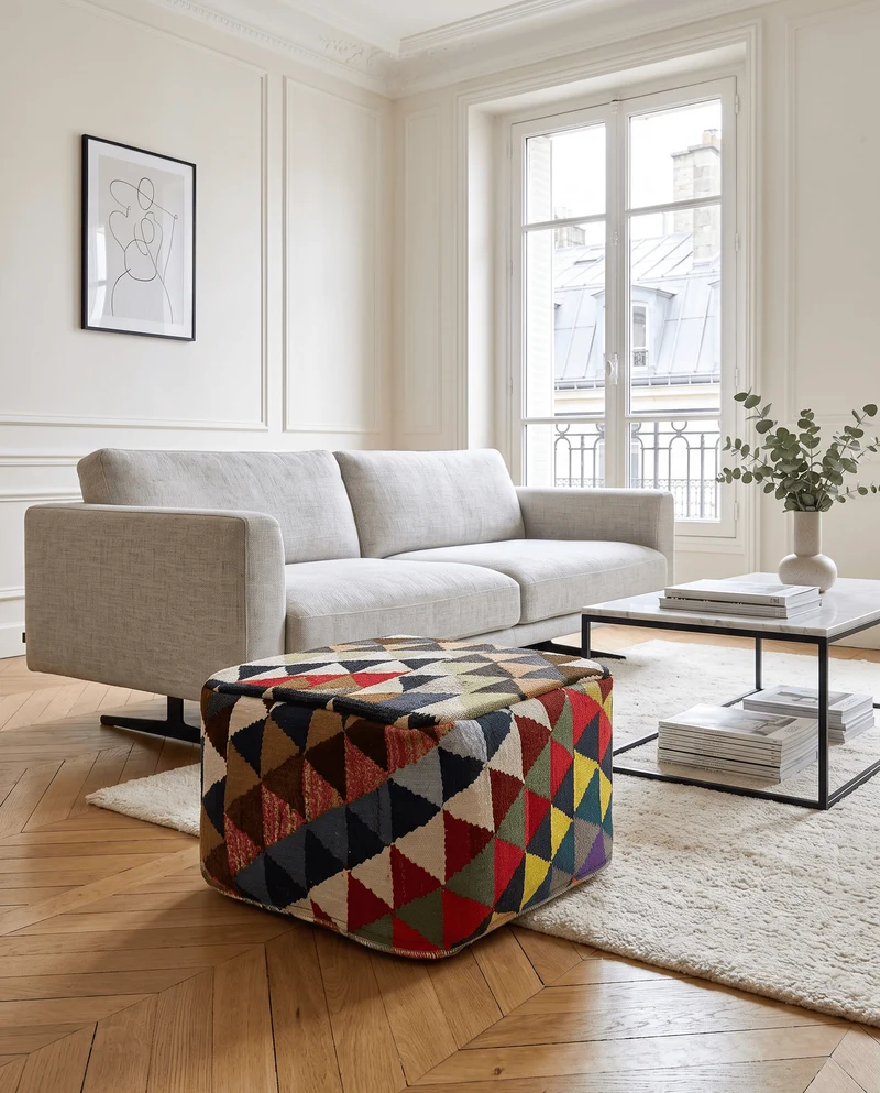 Kelim Pouf · Handgefertigt – Bunt, 55x55 cm