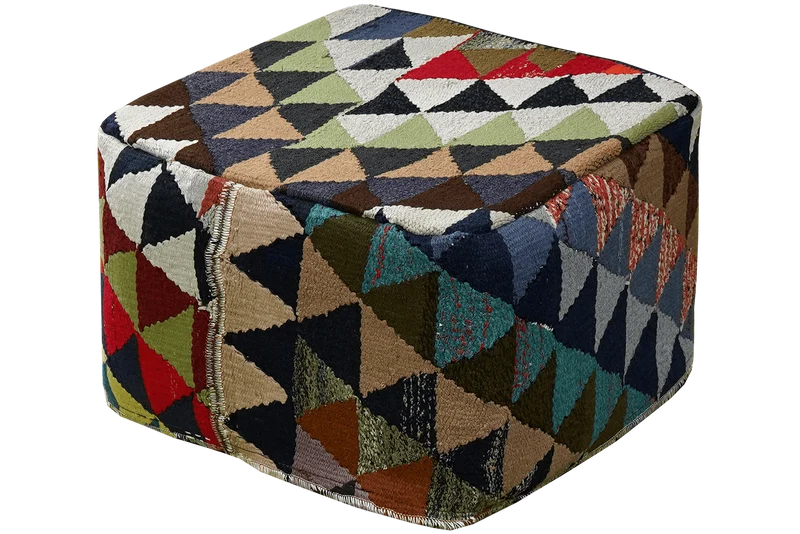 Kelim Pouf · Handgefertigt – Bunt, 55x55 cm