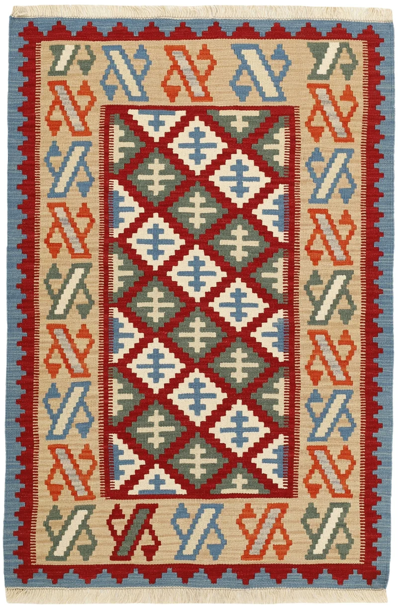 MY-RUG Teppich "Kelim" Rauten-& Diamantmuster, Handgewebt