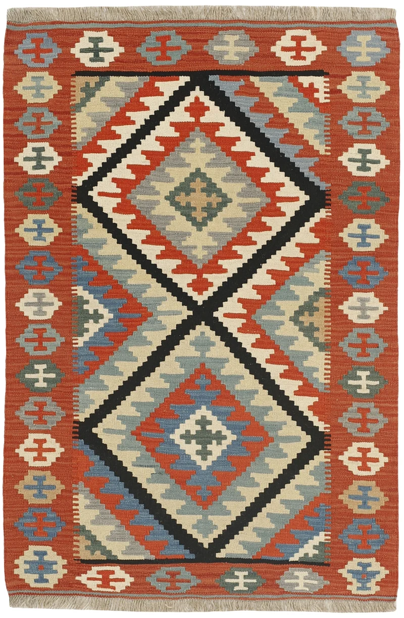 MY-RUG Teppich "Kelim" Rauten-& Diamantmuster, Handgewebt