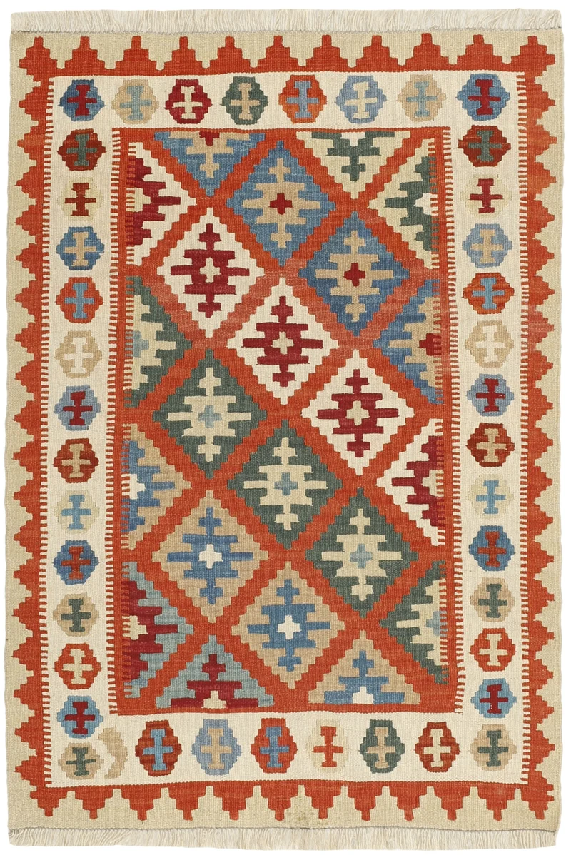 MY-RUG Teppich "Kelim" Rauten-& Diamantmuster, Handgewebt