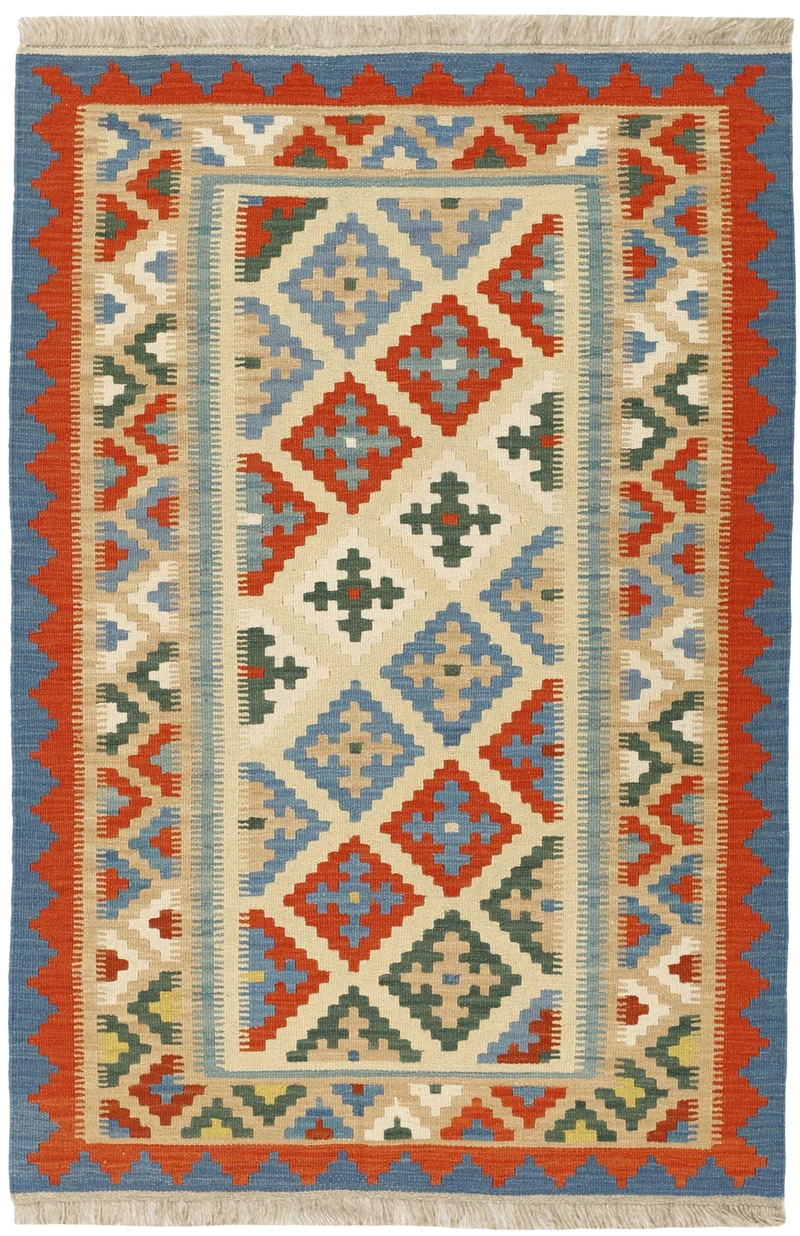 MY-RUG Teppich "Kelim" Rauten-& Diamantmuster, Handgewebt