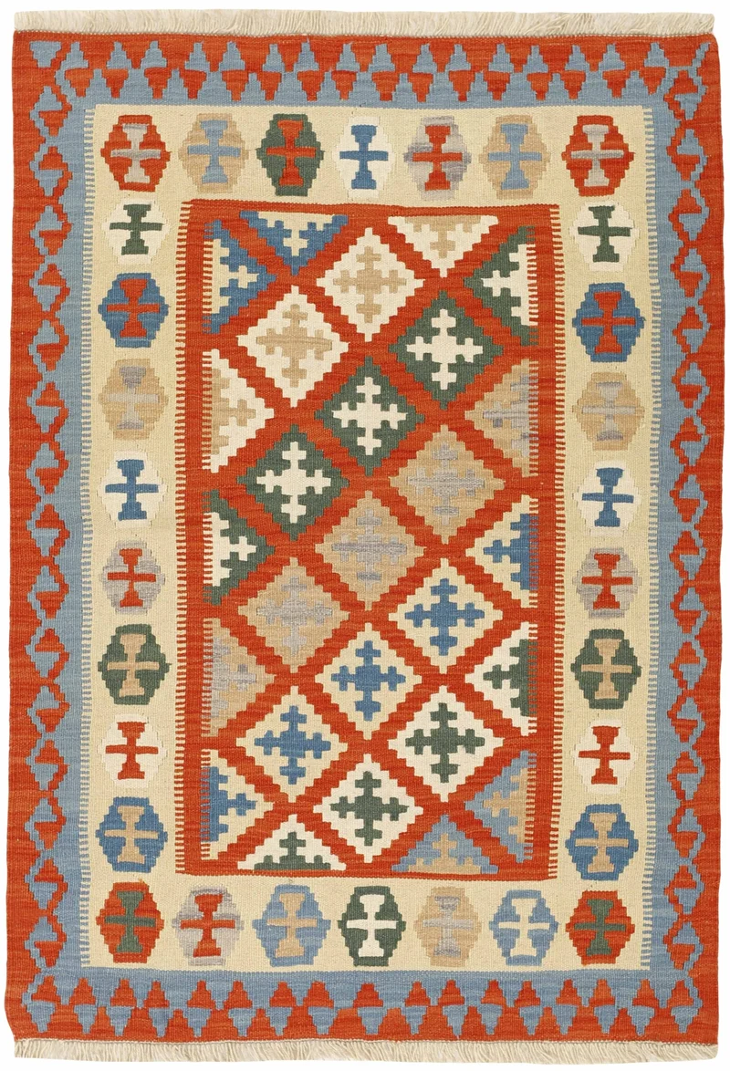 MY-RUG Teppich "Kelim" Rauten-& Diamantmuster, Handgewebt