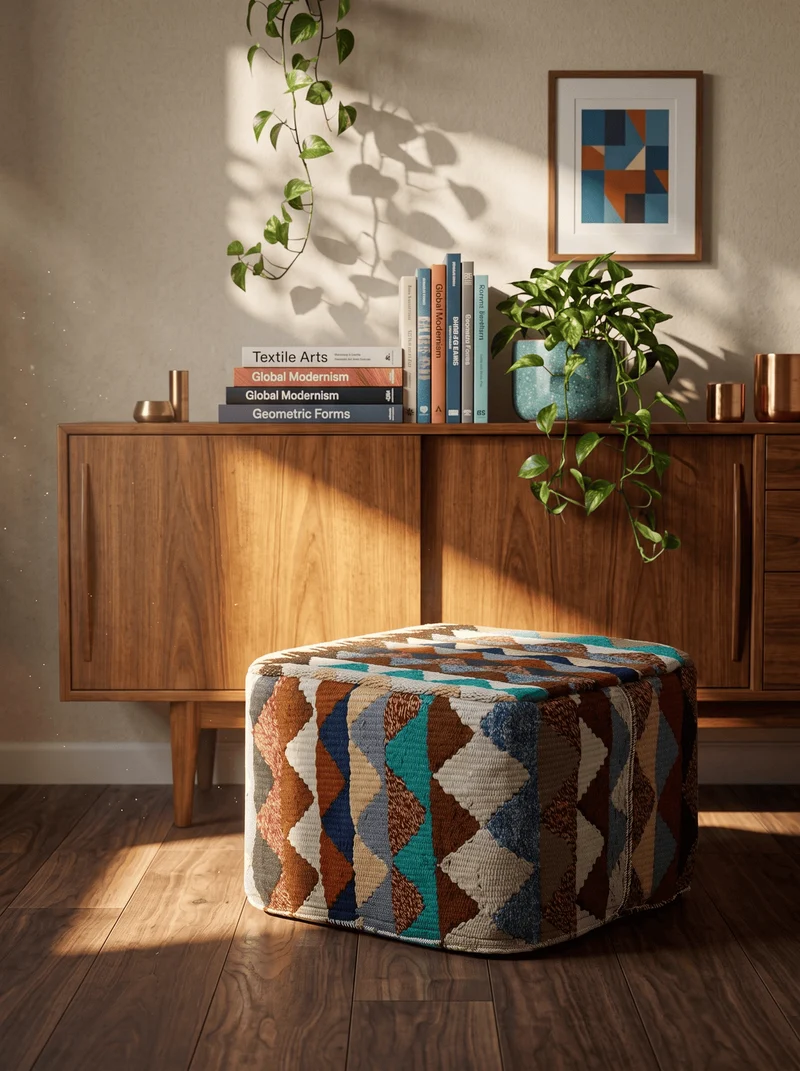 Kelim Pouf · Handgefertigt – Bunt, 55x55 cm