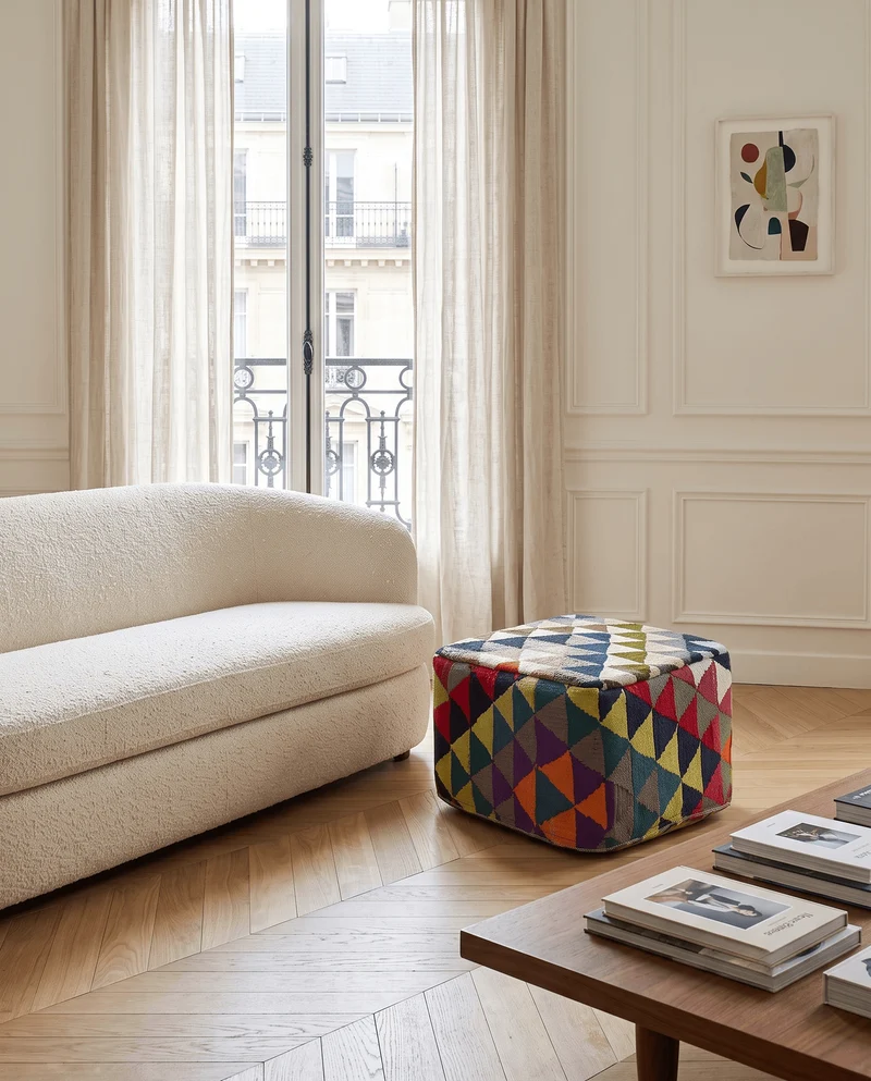 Kelim Pouf · Handgefertigt – Bunt, 55x55 cm