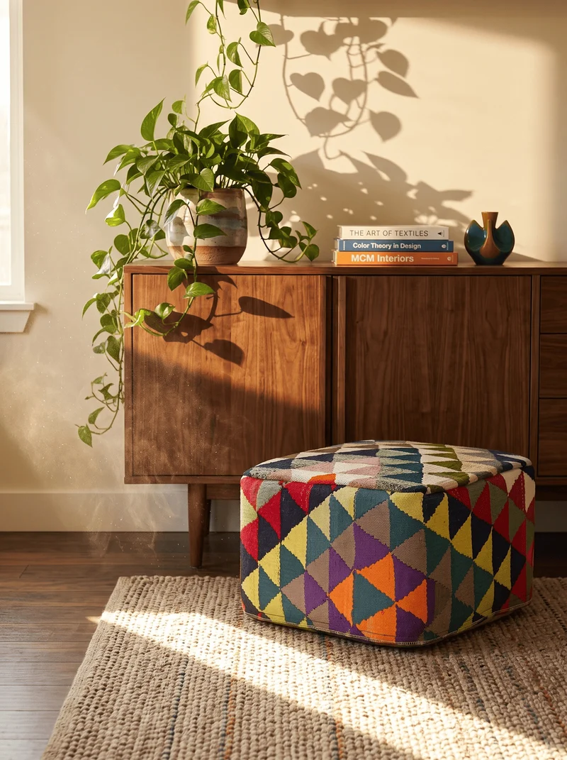 Kelim Pouf · Handgefertigt – Bunt, 55x55 cm