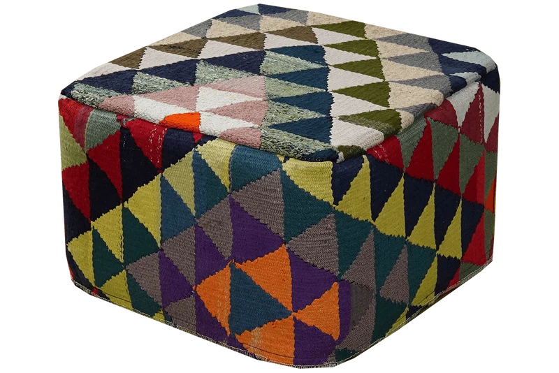 Kelim Pouf · Handgefertigt – Bunt, 55x55 cm