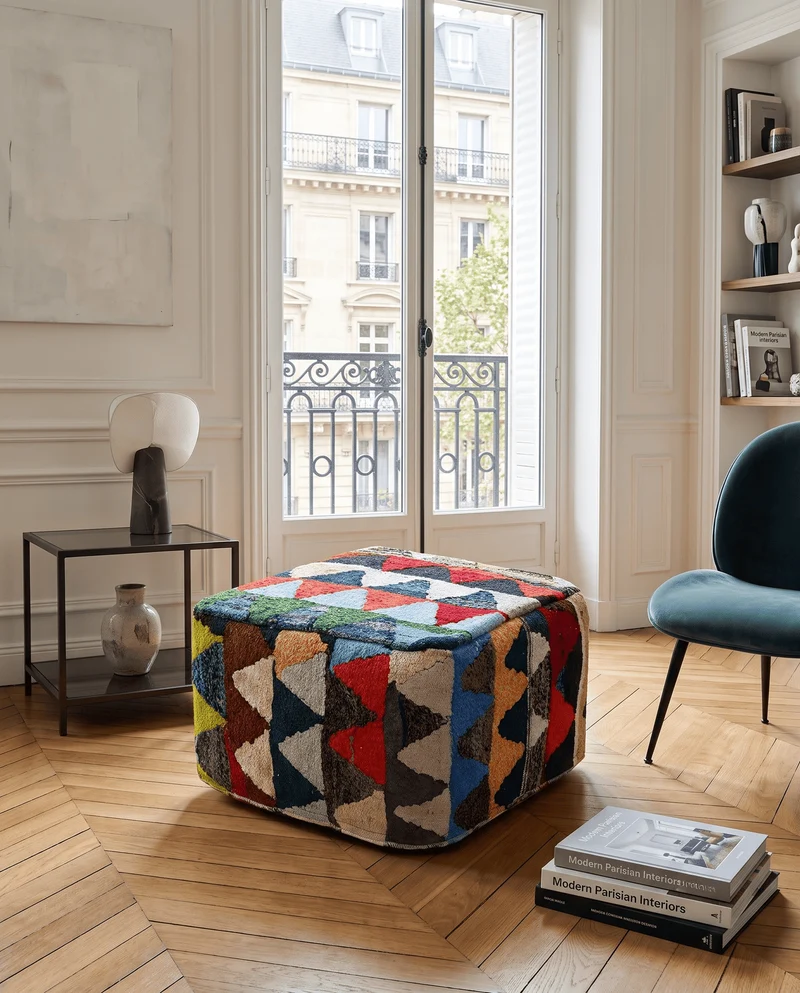 Kelim Pouf · Handgefertigt – Bunt, 55x55 cm