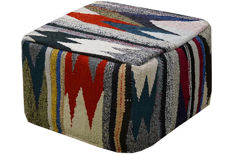 Kelim Pouf · Handgefertigt – Bunt, 55x55 cm