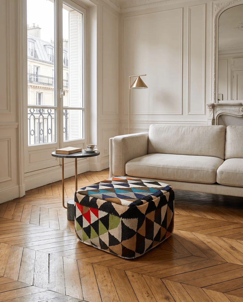 Kelim Pouf · Handgefertigt – Bunt, 55x55 cm