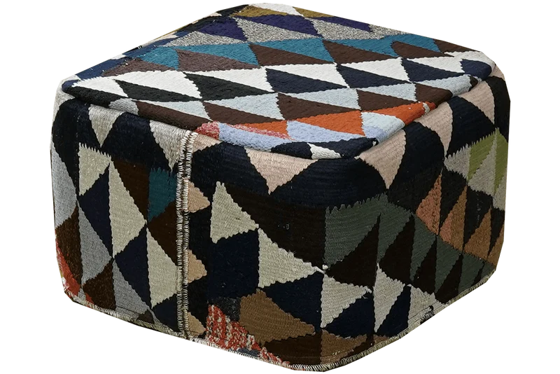 Kelim Pouf · Handgefertigt – Bunt, 55x55 cm
